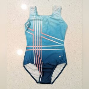 GREAT Destira Gymnastics Dance Leotard OMBRE C Extra Large Blue Orange GEOMETRIC